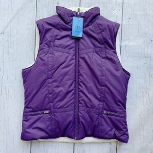 Izod Reversible Women’s Fleece Lined Mock Neck Full Zip Plum & White Vest Size M
